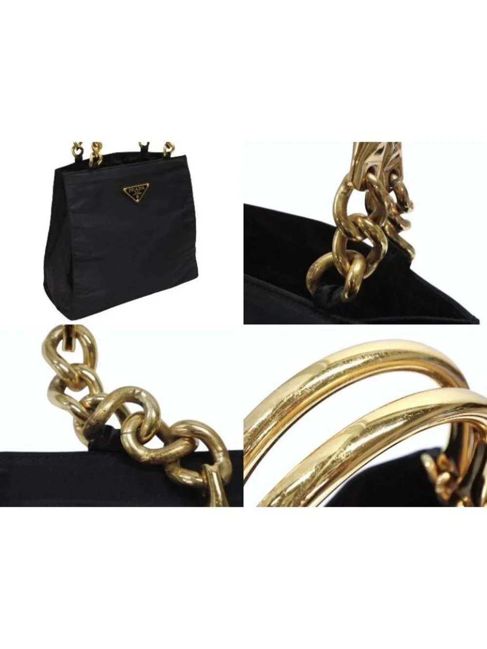 Prada Handbag Triangle Logo Nylon Gold Black